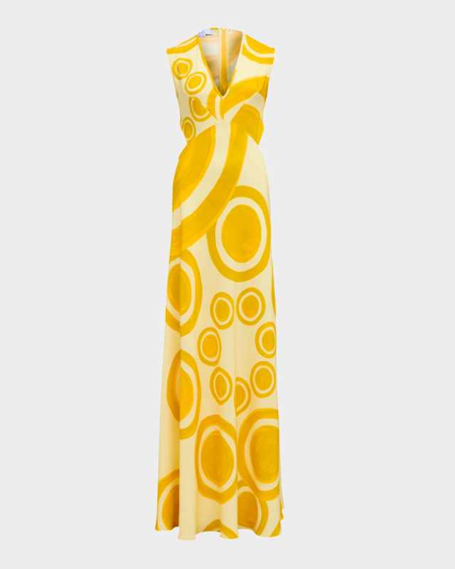 Theros Cutout Circle-Print Silk Gown